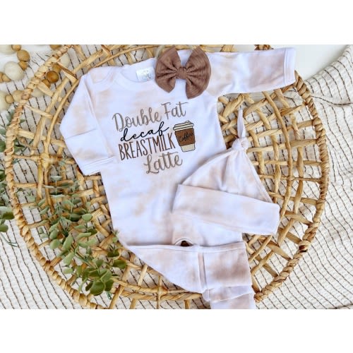 Breastfeeding baby clothes, double fat decaf breastmilk latte, funny baby outfit,