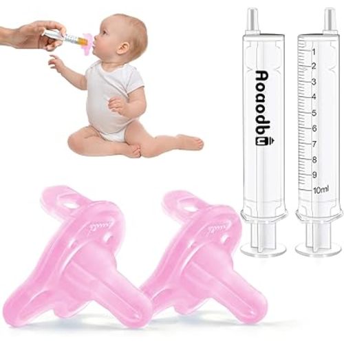 Baby Medicine Dispenser, Baby Medicine Syringe, 0 Months and up Baby Pacifiers, 100% Silicone Pacifiers, BPA-Free (Pink, Model 2)