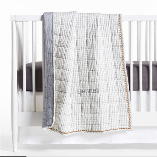 Blue Windowpane Plaid 100% Organic Cotton Baby Crib Quilt