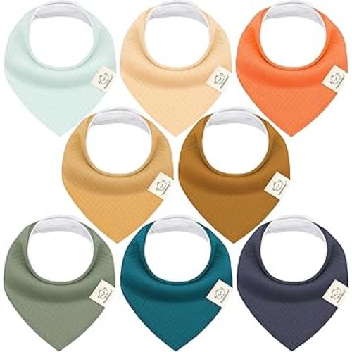 KeaBabies 8-Pack Bandana Bibs for Baby Girls, Boys - Organic Cotton Baby Bibs for Drooling & Teething Newborn, Toddler, Infant 0-36 months, Extra Soft, Absorbent Cloth with Snaps (Eclipse/Quin)