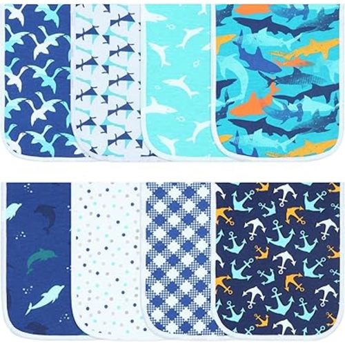 Hakochia Burp Cloths for Baby Boy & Girl Organic Cotton Large Unisex Burp Clothes Extra Absorbent Soft Neutral Burping Rags Spit Up Cloth Sets for Newborns 8 Pack