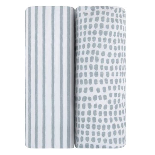 Ely's & Co. Baby Fitted Waterproof Sheet Set 100% Combed Jersey Cotton Misty Blue Stripes & Splash 2 Pack