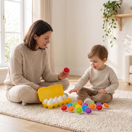 Matching Eggs – Color & Shape Sorting Egg Set, 12 pcs – Montesstorytime