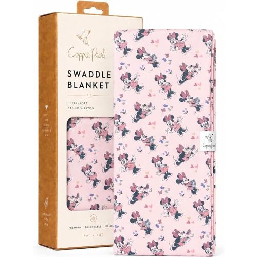 Copper Pearl Swaddle Blankets for Newborns | Soft Stretchy Receiving Blankets for Boys and Girls | Large 46 x 46 Inch Baby Blankets | Lightweight and Breathable Swaddles | Minnie Mouse