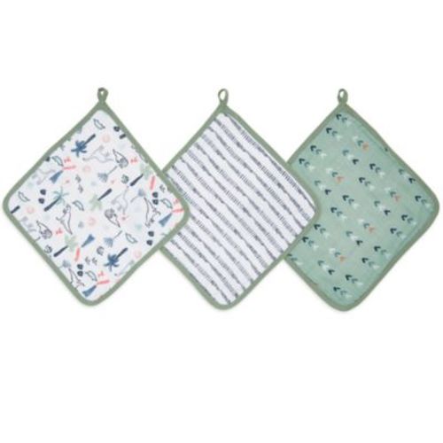 aden + anais™ essentials Dinotime 3-Pack Muslin Washcloths in Green - GREEN - 3 PACK