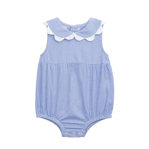 Mud Pie Baby Girl Blue Gingham Scallop Bubble