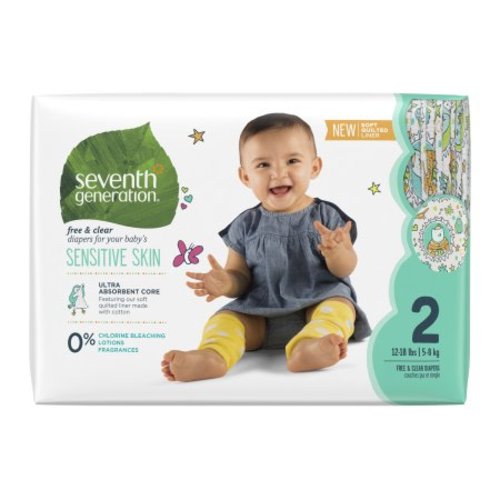 Seventh Generation Free & Clear Baby Diapers with Animal Prints Size 2, 12-18 lbs 36 count