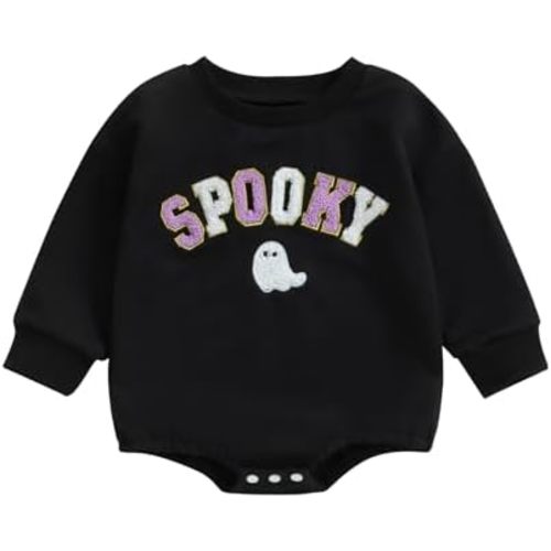 Newborn Halloween Baby Girl Boy Outfit Spooky Ghost Romper Letter Print Embroidered Sweatshirt Fall Winter Clothes