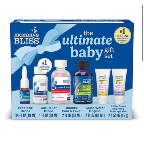 Mommy’s Bliss Ultimate Baby Gift Set | Gripe Water, Probiotic Drops, Pain & Fever Medicine, Gas Relief Drops, and Gum Massage Gel