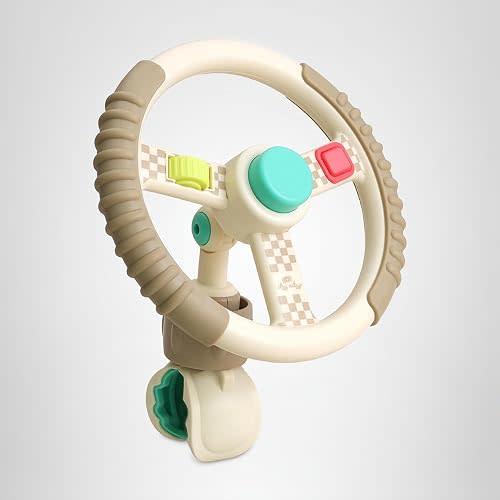 Itzy Ritzy Steering Wheel Toy for Strollers & Wagons - Bitzy Driver Sensory Toy Includes Spinning Wheel, 3 Fidget Features, and Adjustable Clip for Strollers, Wagons & Shopping Carts