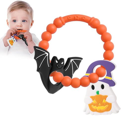 Baby Halloween Teething Toys, Soft Ghost and bat Textured Silicone Teether for 3-6 6-12 Months, BPA-Free Baby Halloween Teether Toys, Boo Basket Stuffers Sensory Gifts for Infant Boys & Girls