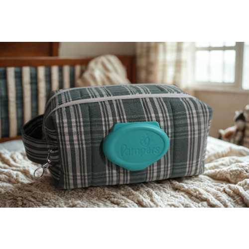 Sage Green Plaid Diaper Wipe Bag | Baby Bag Organizer, Toddler Essentials, Baby Shower Gift, Double Zipper Pouch