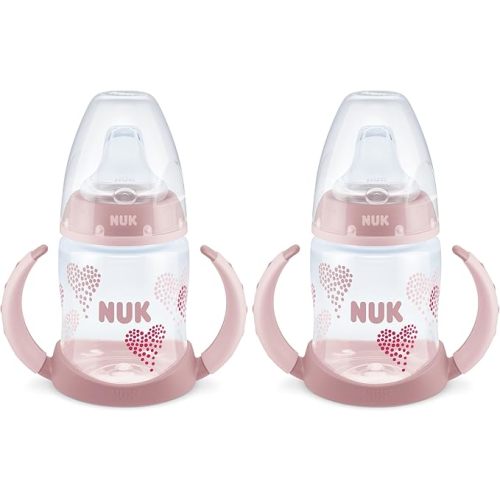 NUK Learner Cup, 5 Oz, Pack of 2, Pink Hearts, Soft Spout, Easy-Grip Handles, BPA Free, Spill Proof, Transition Sippy Cup