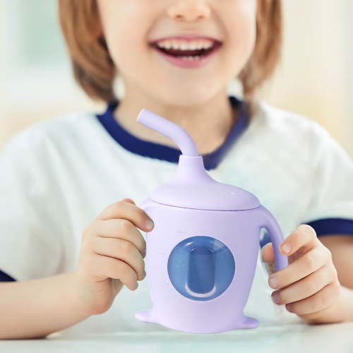 Silicone Baby Straw Cup,Leak-Proof Sippy Cups with Capacity Marking,Training Cup with Lids and Soft Spout for Infant and Toddler - Non-slip Handle,Easy Grip,Suit for Drinks and Snacks