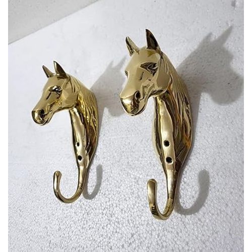Brass Horse Head Wall Hooks – Set of 2 Sculptural Coat Hooks for Home, Office & Restaurant Decor
