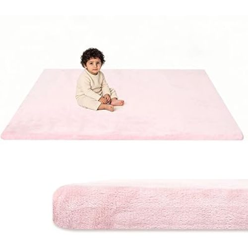 LevNubis Baby Play Mat for Floor, 1.3" Thick Elasti-Foam 50"×50" Playpen Mat with Removable & Washable Velvet Cover for Toddler, Infant,Kids, Non-Slip Crawling Mat for Tummy Time(Velvet/Pink)