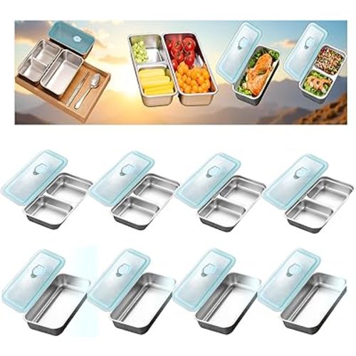 8 PACK Stainless Steel Snack Containers with Lids Meal Prep Food Storage Container Lunch Box Multi Compartment Reusable Leak-Proof Design for Travel,Snacks, Sandwiches,Condiments Bento Box Office Home