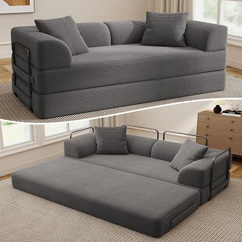 5-in-1 Convertible Futon Sofa Bed, Boneless Couch Loveseat Sleeper Sofa