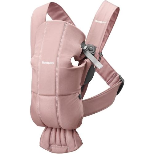 BabyBjörn Baby Carrier Mini, Cotton, Dusty Pink Newborn Carrier (7-25 lbs), Ergonomic, Easy-to-Use