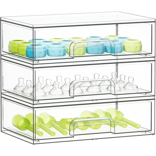 SpaceAid Bottle Storage Organizer Baby - Acrylic Bottles Station Organizer Container, Stackable Clear Drawers for Countertop, Vanity, Bathroom, Cabinet, Pantry Organization, 3 Pack, 3L, 10.3"H