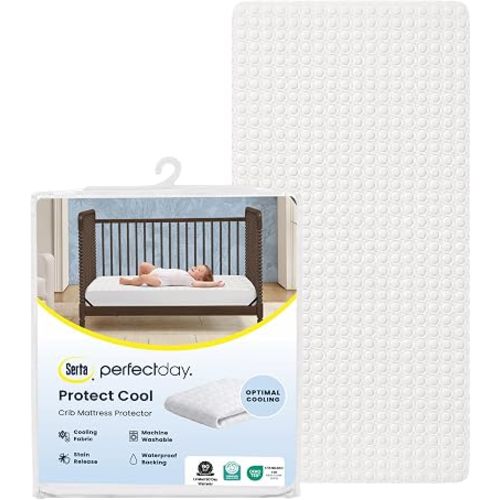 Serta Protect Cool Crib Mattress Protector, Cooling, Waterproof Backing