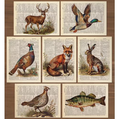 Hunting Decor Mallard Duck Art Print Set of 7 Fishing Hunting Wall Art Hunting Nursery Decor Duck Poster Vintage Deer Poster Fox Nursery 867