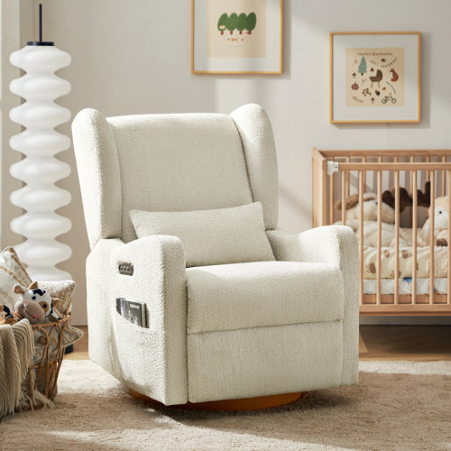 Ceandra 29.5"W Modern Nursery Swivel Glider Power Recliner with Built-In Nightlight