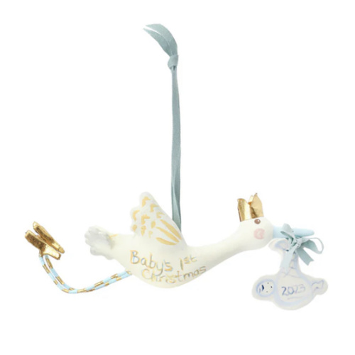 Baby's First Christmas Stork ornament - blue | Tricia Lowenfield Design | Over The Moon