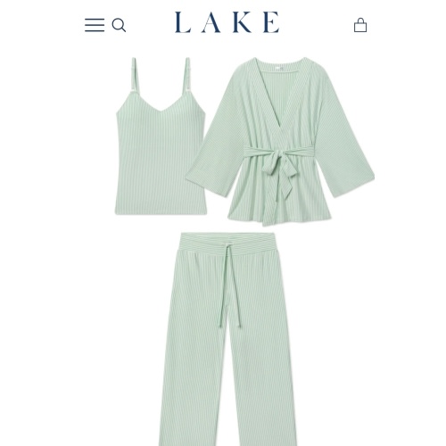LAKE | Women | DreamModal Pajamas | Parisian Green Pencil Stripe Maternity Kimono Bundle