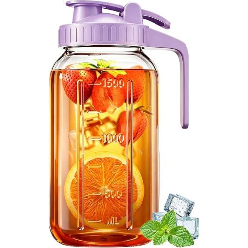 64oz Glass Mason Jar Pitcher with Lid Wide Mouth, Breast Milk Pitcher
