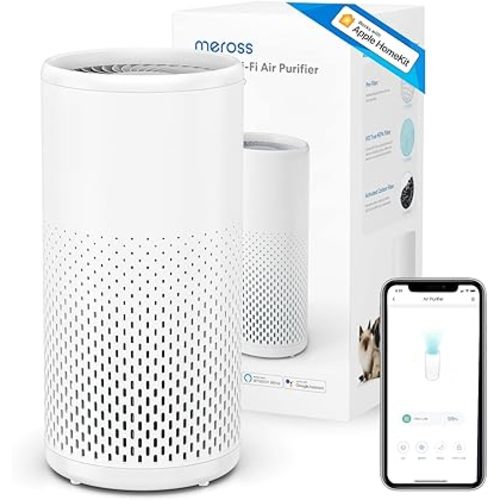 meross Smart Wi-Fi Air Purifier for Home Supports Apple HomeKit, Alexa,Google Assistant and SmartThings,H13 True HEPA Filter 24dB Quiet Air Purifier for Allergies, Pets, Smoke,Dust,Pollen, 2.4G Only
