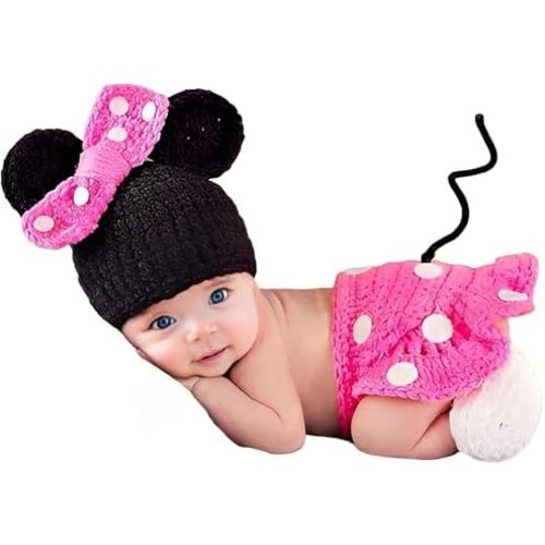 Jastore Photography Prop Baby Costume Cute Crochet Knitted Hat Cap Girl Boy Diaper Shoes Mouse