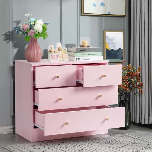 Ktaxon 4 Drawers Dresser Chests for Bedroom, Wood Chset of Drawers,Dressers Organizer for Bedroom, Living Room,Hallway, Pink