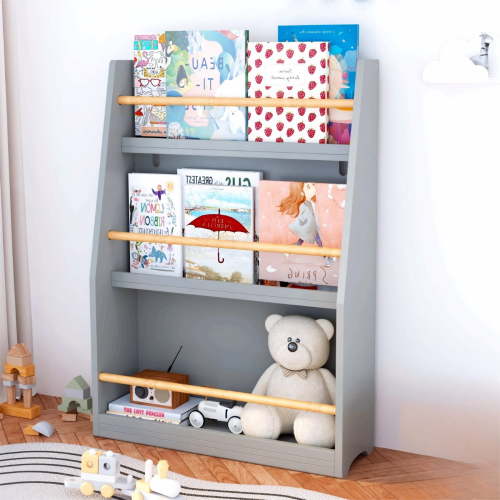 Jopath 3-Tier Bookshelf,Kids Bookshelf,Book Storage Rack for Bedroom,Gray