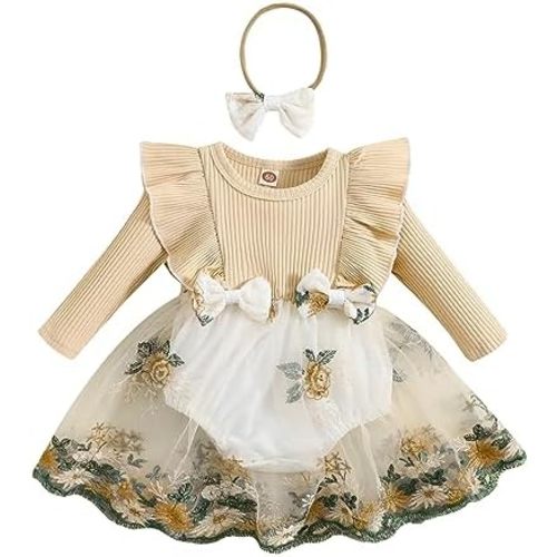 ZAXARRA Newborn Baby Girl Romper Long Sleeve Ruffle Romper Dress Cute Headband 2 Piece Outfits