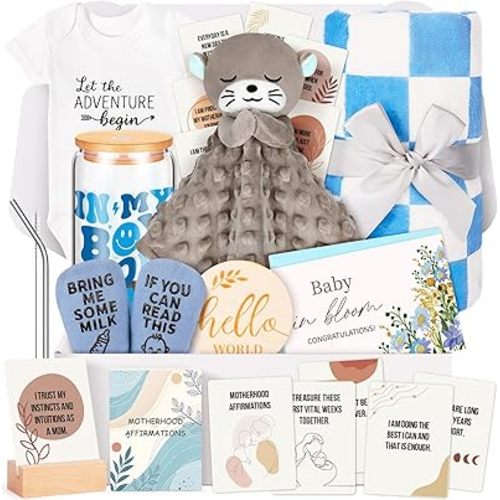 15PCS Baby Shower Gifts,New Mom Gifts for Women & Newborn Baby Gifts, Blue Otter Gifts Top Pregnancy Gifts for New Mom Gender Reveal Gifts, Expecting Parents to Be, New Mom Care Package After Baby