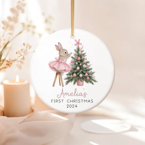 Baby First Christmas Ornament 2024, Personalized First Christmas Ornament Baby Girl Name, Custom Baby Shower Gift, Baby 1st Rabbit Keepsake