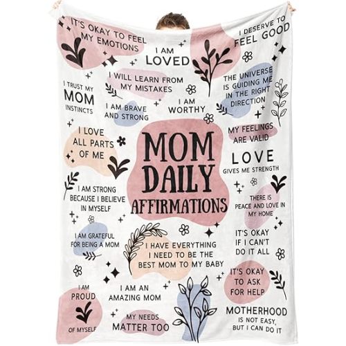 BaubleDazz New Mom Gifts Blanket, Mama Daily Affirmations, Postpartum Pregnancy Gift for First Time Moms, Mommy to Be, Mama, New Mom Essentials, Christmas Birthday Gifts for Moms(50" x 60")