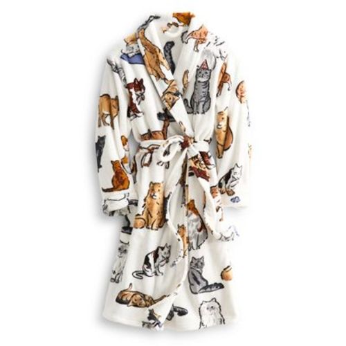 Vera Bradley Women's Outlet Fleece Robe A Cat's Life Cream