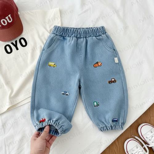 Baby Toddler Boy Embroidered Car Denim Jogger Pants