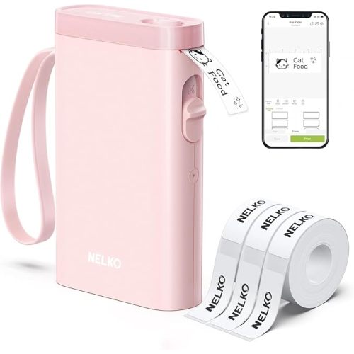 Nelko Label Maker Machine with Tape, P21 Bluetooth Label Printer with 3 Tapes, Wireless Mini Label Makers with Multiple Templates Icon Font Custom for School Office Home, Pink