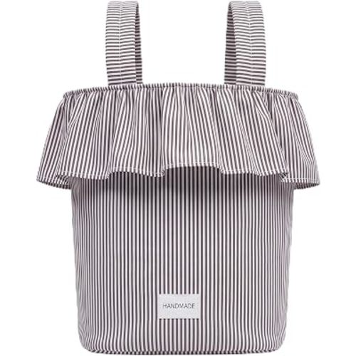 Abbylike Ruffle Stroller Bag with Removable Handles, Cotton Stroller Organizer with Waterproof Lined for Moms Baby Travel(Ruffles Style,15.5 x 9.5 Inch,Khaki Stripes)