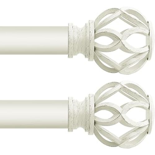 White Decorative Farmhouse Curtain Rods 2 Pack:18-45"Adjustable Heavy Duty Single Window Curtain Rod for Bedroom Living Room,White Boho Rustic Drapery Rods with Vintage Twist Finial Easy Install