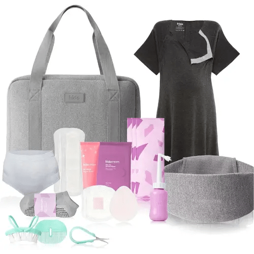Frida Mom 30pc Pre-Packed Hosptial & Baby Essentials Travel Bag, Includes C-Section Delivery & Recovery Must Haves, & Newborn Grooming Kit, Easy to Organize, Removable Toiletry Bags & Suitcase Strap