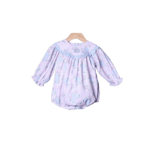 Scalloped Pink Floral and Blue Gingham Pique Bubble