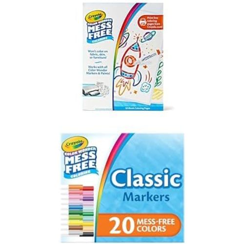 Crayola Color Wonder Mess Free Bundle - 50ct Blank Coloring Pages with 20ct Marker Refill Set, Toddler Art Supplies