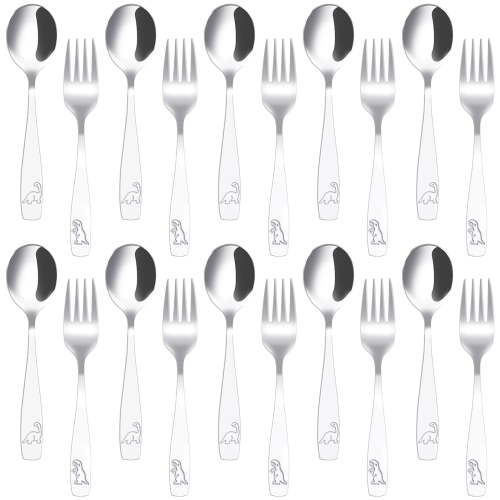 Tcwhniev 20PCS Kids Silverware Set,kid Utensils, Stainless Steel Children's Safe Flatware Set, Baby Fork and Spoon Set, Kids Cutlery Set