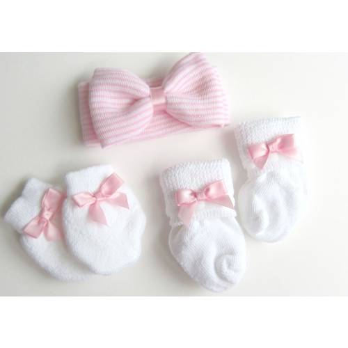 Baby Girl Booties, newborn booties pink and Newborn Headband with Bow Baby Girl Headband with Bow - PINK