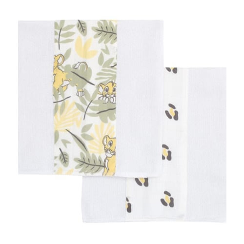 Disney Lion King Simba White, Yellow, and Green 2Pk 100% Cotton Muslin Burp Cloths