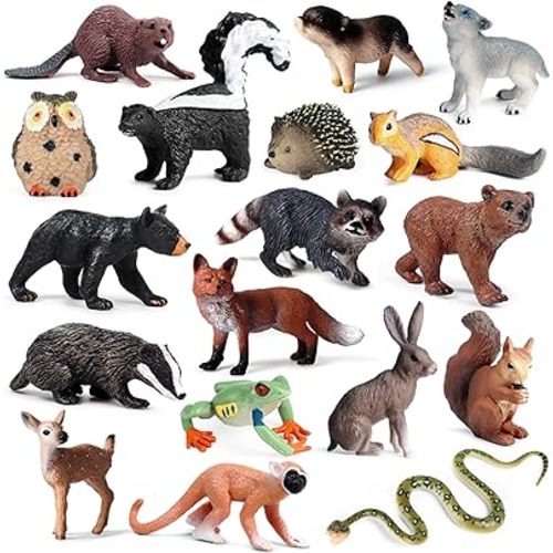 18Pcs Forest Animals Figures - Plastic Woodland Creature Toy Figurines for Kids Boys Girls 3-5 6-12, Small Jungle Animal Baby Figurines for Cake/Cupcake Topper Birthday Gift